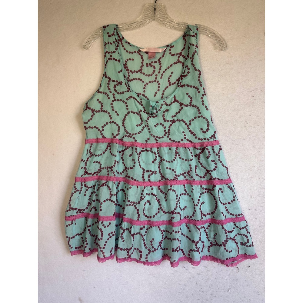 Victorias Secret Angels Babydoll Top Blue Pink Rose Floral Lace Tiered Large